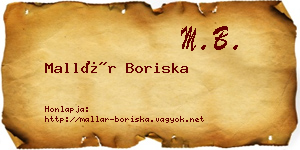 Mallár Boriska névjegykártya
